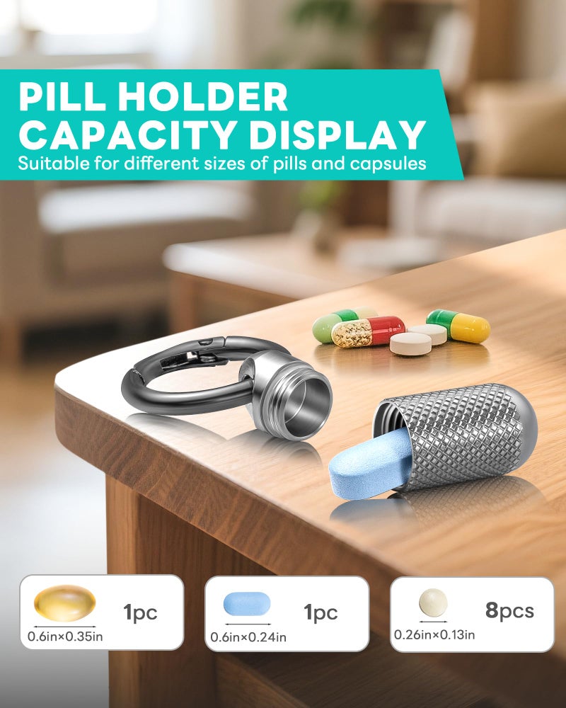 TISUR Titanium Keychain Pill Holder Small Metal Pill Case, Pill Organizer Portable Waterproof Pill Container, Travel Pill Bottle Box for Purse (Tiny-0.39inch) - Image 5