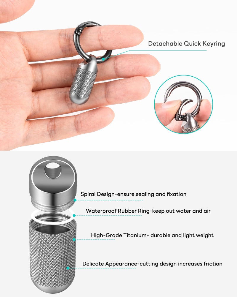 TISUR Titanium Keychain Pill Holder Small Metal Pill Case, Pill Organizer Portable Waterproof Pill Container, Travel Pill Bottle Box for Purse (Tiny-0.39inch) - Image 3