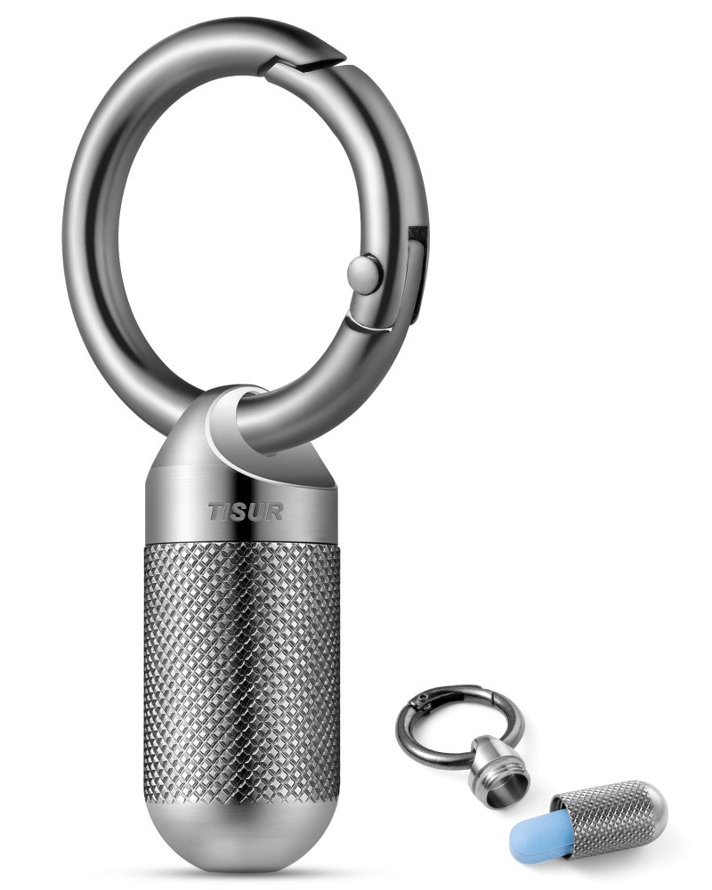 TISUR Titanium Keychain Pill Holder Small Metal Pill Case, Pill Organizer Portable Waterproof Pill Container, Travel Pill Bottle Box for Purse (Tiny-0.39inch) - Image 1