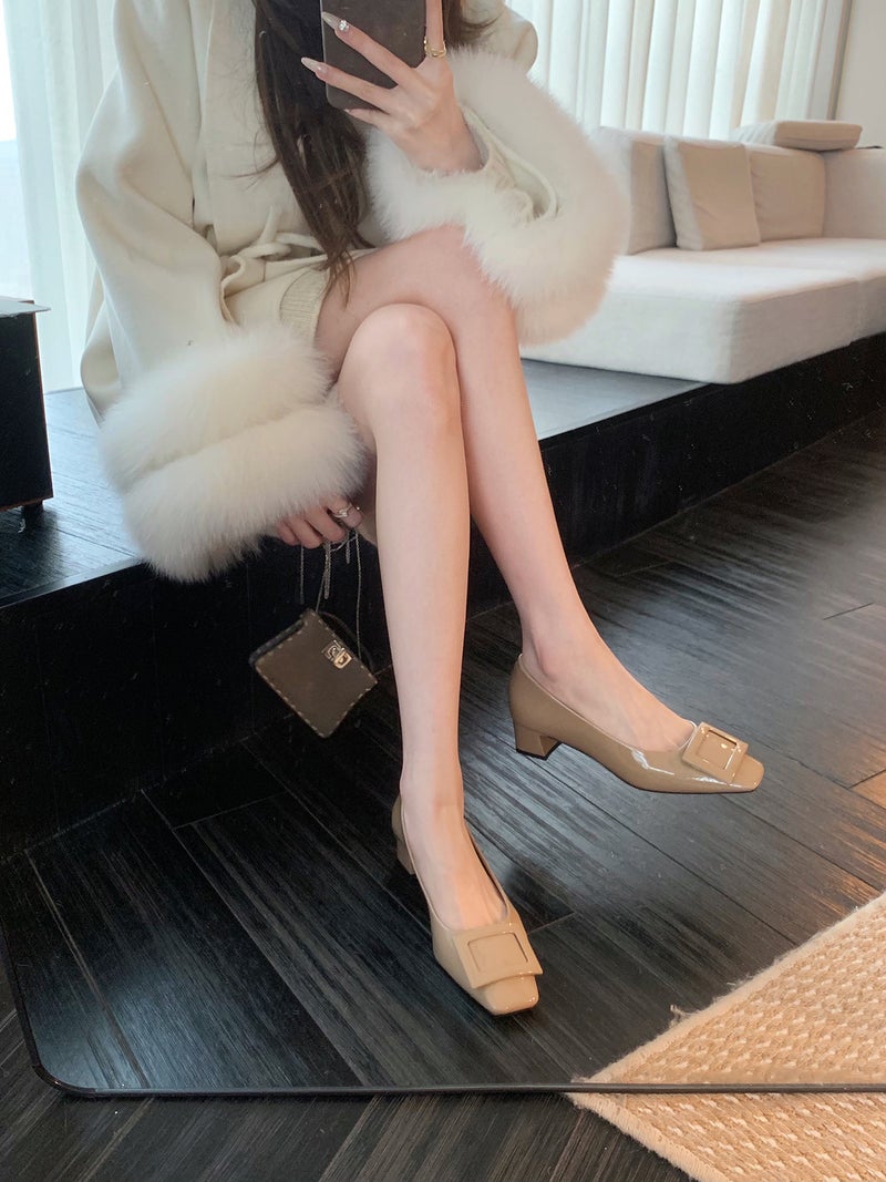 Grape Mom Studiolee_Classic Square Buckle Commuter Chunky Heel Gentle Style Square Toe Elegant Elegant Single-Layer Shoes High Heels - Image 4
