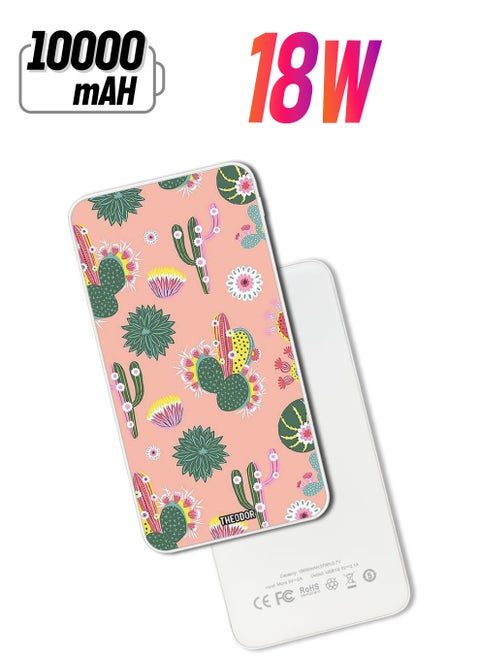 10,000 mAh Super Fast Charging Ultra Compact Power Bank with Quick Charge & Power Delivery, Portable Charger For iPhone and Android Cactus