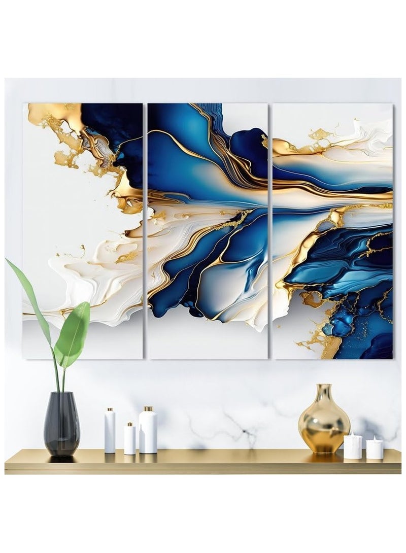 Today Idea Abstract Geode Gold & Blue Marble Canvas Art | Set of 3-Piece Framed Wall Decor For Bedroom, Lliving Room, Dressing Room & Office 28x12 inch - Image 2