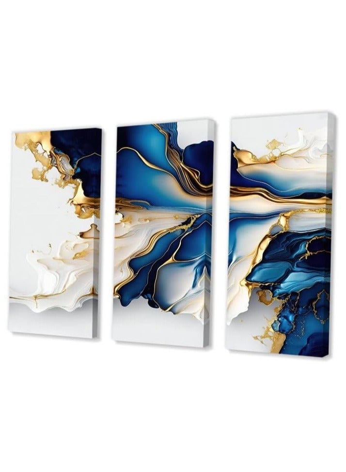 Today Idea Abstract Geode Gold & Blue Marble Canvas Art | Set of 3-Piece Framed Wall Decor For Bedroom, Lliving Room, Dressing Room & Office 28x12 inch - Image 1