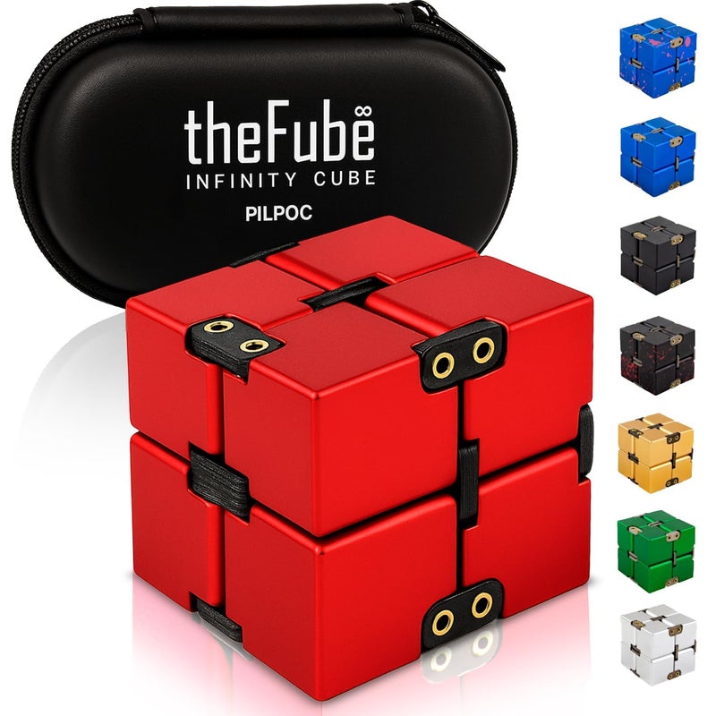 PILPOC theFube Infinity Cube Fidget Desk Toy Aluminum Infinite Magic Cube with Case Sturdy Heavy Relieve Stress and Anxiety for ADD ADHD OCD Red - Image 4
