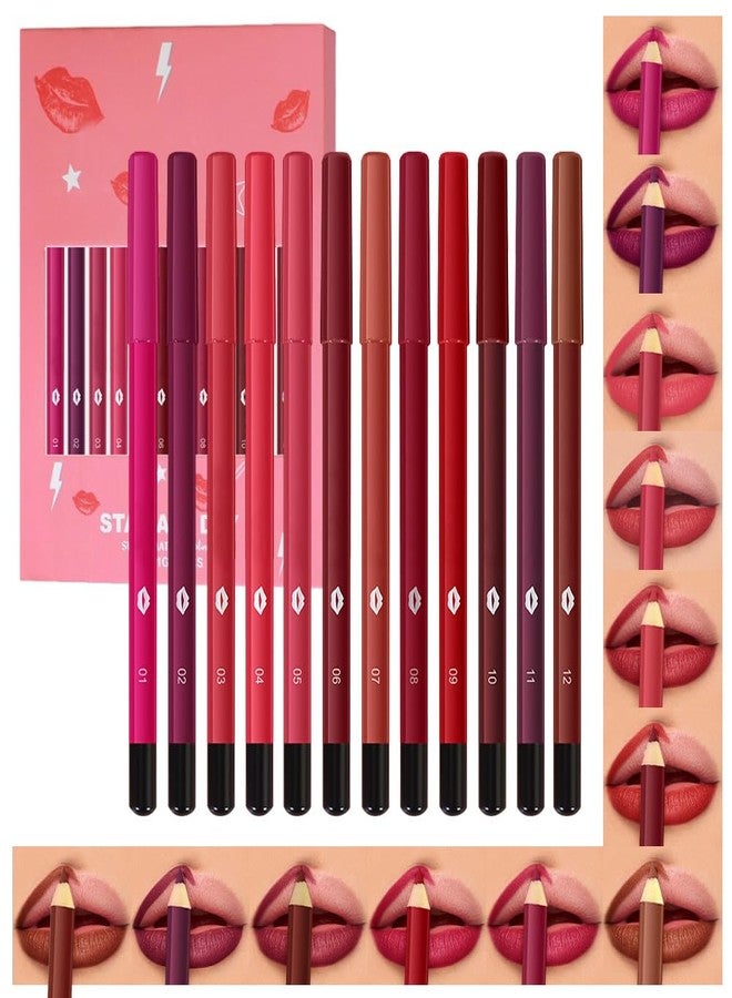 evpct 12Pcs Matte Waterproof Lip Liner Crayon Pencils Set Packs for Shaping & Sculpting Lips, Nude Pink Chestnut Maroon Dark Taupe Brown Plum Purple Deep Red Creamy Lipstick and Lip Liner Set - Image 1