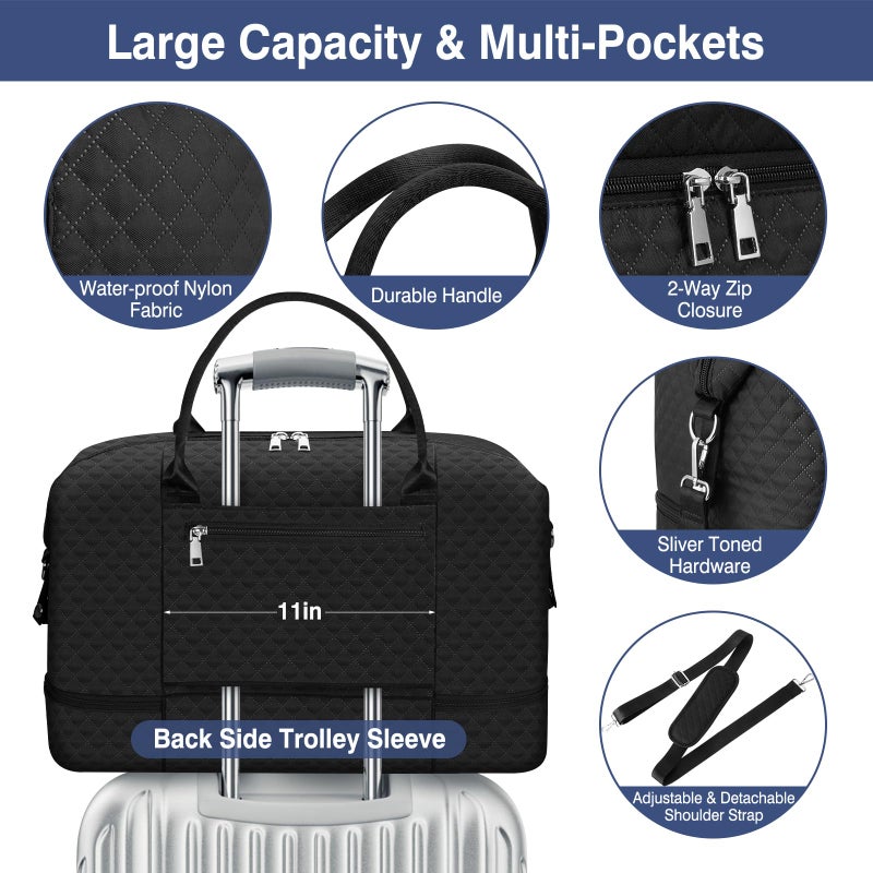 ITIEZY Weekender Bag for Women, Travel Duffel Bag Carry On Overnight Bag with Shoe Compartment Large Nylon Travel Weekend Tote Bag, 9a-black, L - Image 5