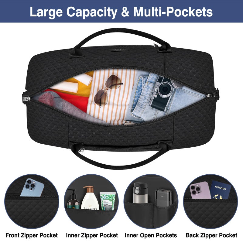 ITIEZY Weekender Bag for Women, Travel Duffel Bag Carry On Overnight Bag with Shoe Compartment Large Nylon Travel Weekend Tote Bag, 9a-black, L - Image 4