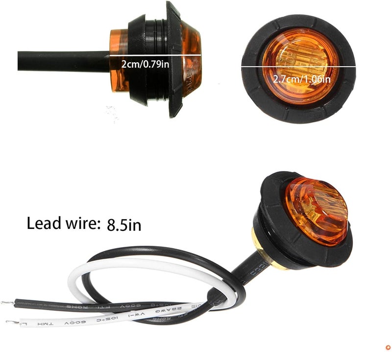 NBWDY 10pc 3/4" Mount Amber LED Bullet Marker Lights for Vehicles - Image 2
