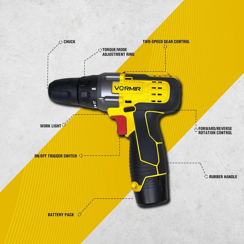 iBELL VORMIR VR CD1245 Cordless Drill Driver 2 Batteries 12V 040001450 rpm 25Nm Torque 10 mm Chuck1500mAh LiIon Batteries Fast Charger 31 Accessories in BMC Box Compact Design - Image 2