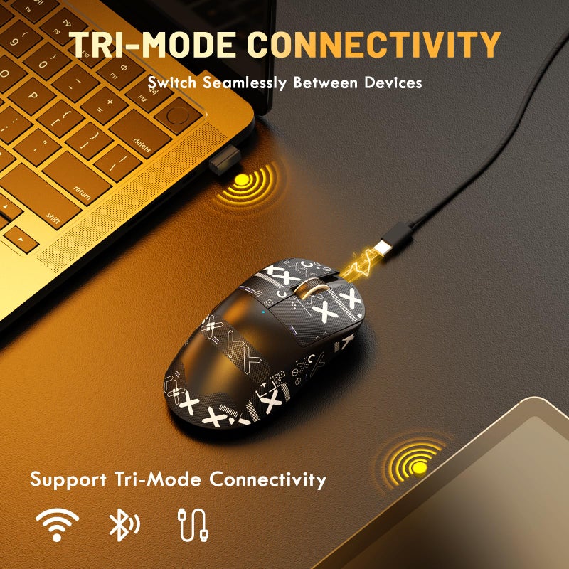 MAGIC-REFINER X2 Superlight Wireless Gaming Mouse,BK3633 Tri-Mode BT/2.4G Wireless/Wired Mouse with Grip Tape,25000DPI,1000Hz Polling Rate,500mAh,Large Size,5 Programmable Buttons for Pc/Mac,Black PRO - Image 4