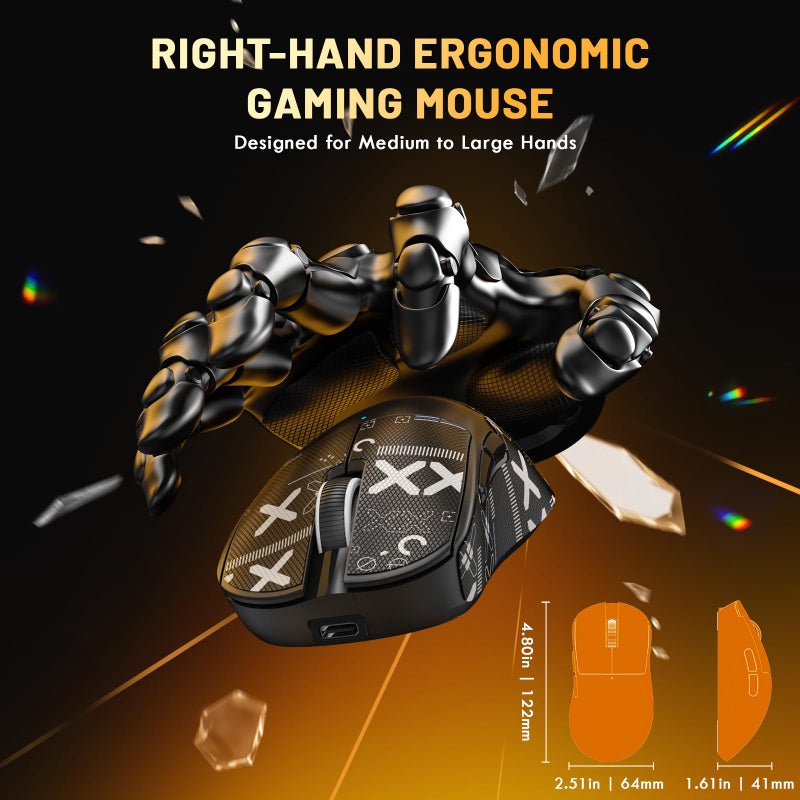 MAGIC-REFINER X2 Superlight Wireless Gaming Mouse,BK3633 Tri-Mode BT/2.4G Wireless/Wired Mouse with Grip Tape,25000DPI,1000Hz Polling Rate,500mAh,Large Size,5 Programmable Buttons for Pc/Mac,Black PRO - Image 5