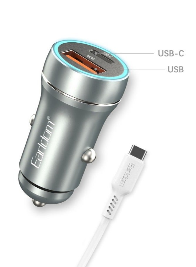 Car Socket Charger ES-CC29 – 30W USB QC3.0 u0026 PD Car Charger with Lightning PD Cable, Silver