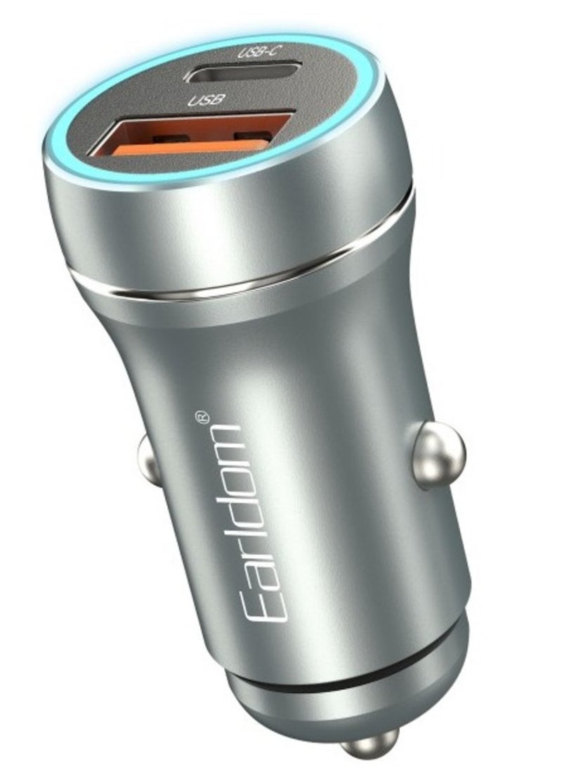 Car Socket Charger ES-CC29 – 30W USB QC3.0 u0026 PD Car Charger with Lightning PD Cable, Silver