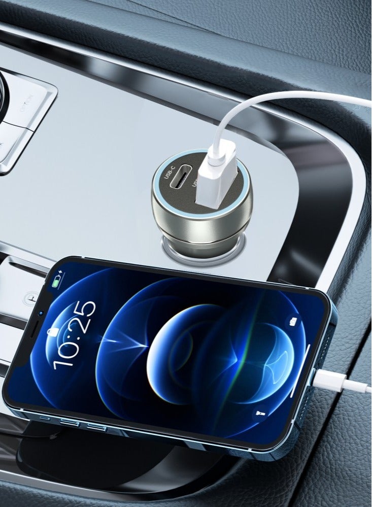 Car Socket Charger ES-CC29 – 30W USB QC3.0 u0026 PD Car Charger with Lightning PD Cable, Silver