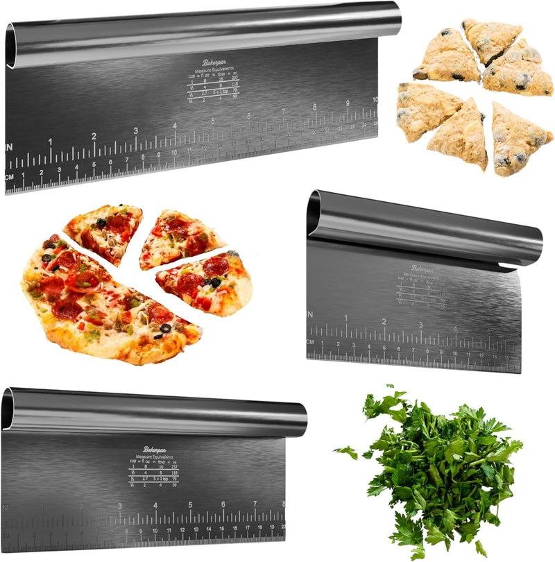 Bakerpan Stainless Steel Heavy Duty Dough Cutter, 3 Size Set - Metal Bench Scraper Kitchen Utensils, Chopper, Pizza and Pastry Cutter Tool, 10, 8, 6 Inch - Image 1