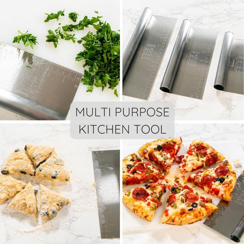 Bakerpan Stainless Steel Heavy Duty Dough Cutter, 3 Size Set - Metal Bench Scraper Kitchen Utensils, Chopper, Pizza and Pastry Cutter Tool, 10, 8, 6 Inch - Image 5