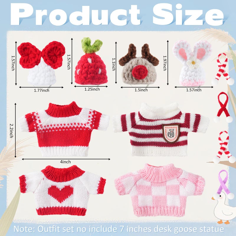 linastu 4 Set 7inch Desk Goose Outfits, Mini Desktop Goose clothes Desk Goose Accessories Set for Magnetic Goose Statue (Hat+Scraf+Cloth) Red - Image 2