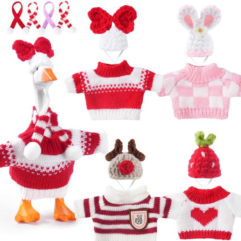 linastu 4 Set 7inch Desk Goose Outfits, Mini Desktop Goose clothes Desk Goose Accessories Set for Magnetic Goose Statue (Hat+Scraf+Cloth) Red - Image 1