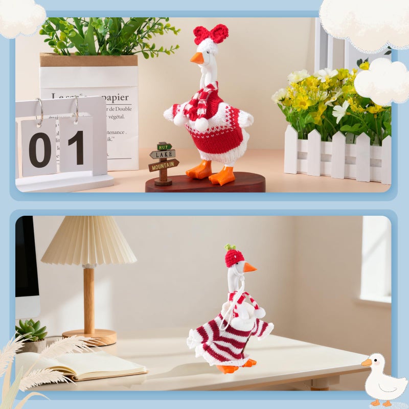linastu 4 Set 7inch Desk Goose Outfits, Mini Desktop Goose clothes Desk Goose Accessories Set for Magnetic Goose Statue (Hat+Scraf+Cloth) Red - Image 5