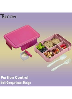 TYCOM Lunch Box for Kid, Bento Box Children, School Children's Lunch Box with Compartments, Leak-proof Lunch Box for Girls and Boys, Snack Box (Red Pink)  - Image 4