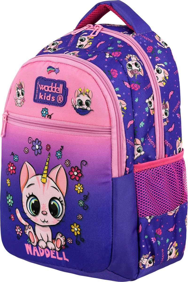 Waddell Licensed Purple Pink Cat Patterned Primary School Girl Backpack and Lunch Bag