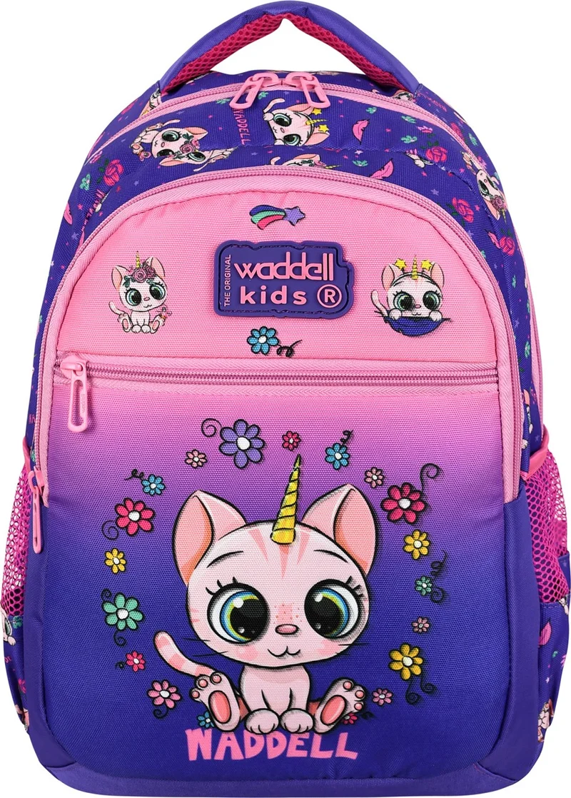 Waddell Licensed Purple Pink Cat Patterned Primary School Girl Backpack and Lunch Bag