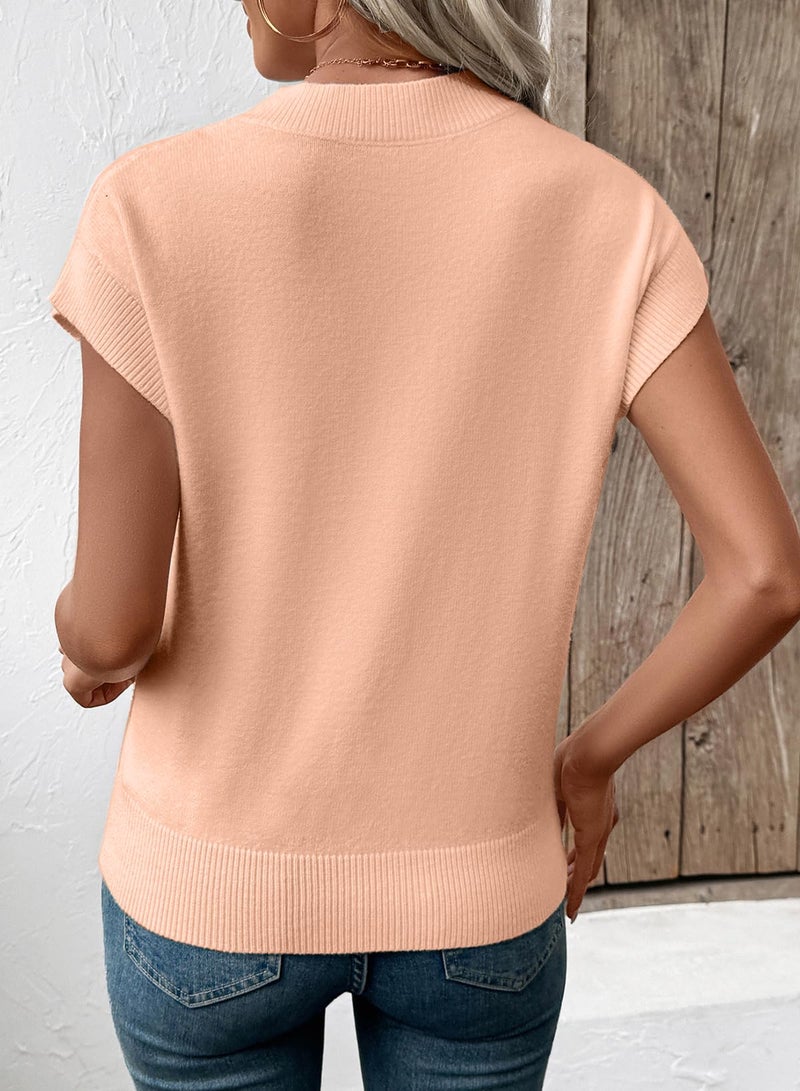 EVALESS Short Sleeve Sweater for Women Round Neck Color Block Knit Blouses 2026 Summer Fall Fashion Tops Checkered Cap Sleeve Lightweight Sweaters Vest Women's Clothing Red Large - Image 3