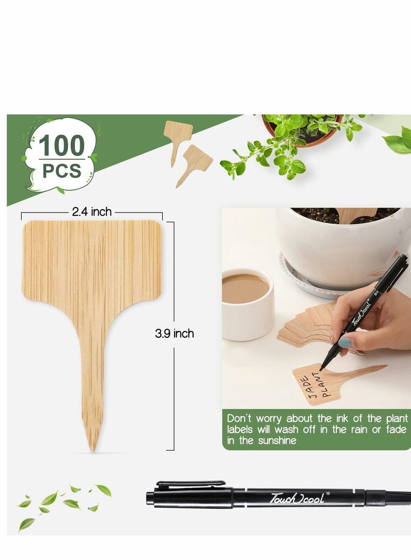 واي آند دي Plant Labels, 100pcs Tags Garden Markers, Plastic T-Type with Marker Pen, Waterproof Signs for Outdoor Plants Potted (3.9” x 2.4” ) - Image 5