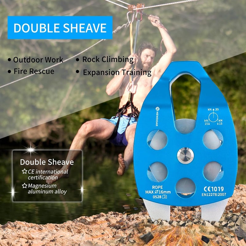 Newdoar 30 KN CE Certified Large Rescue Pulley Single/Double Sheave with Swing Plate - Image 5
