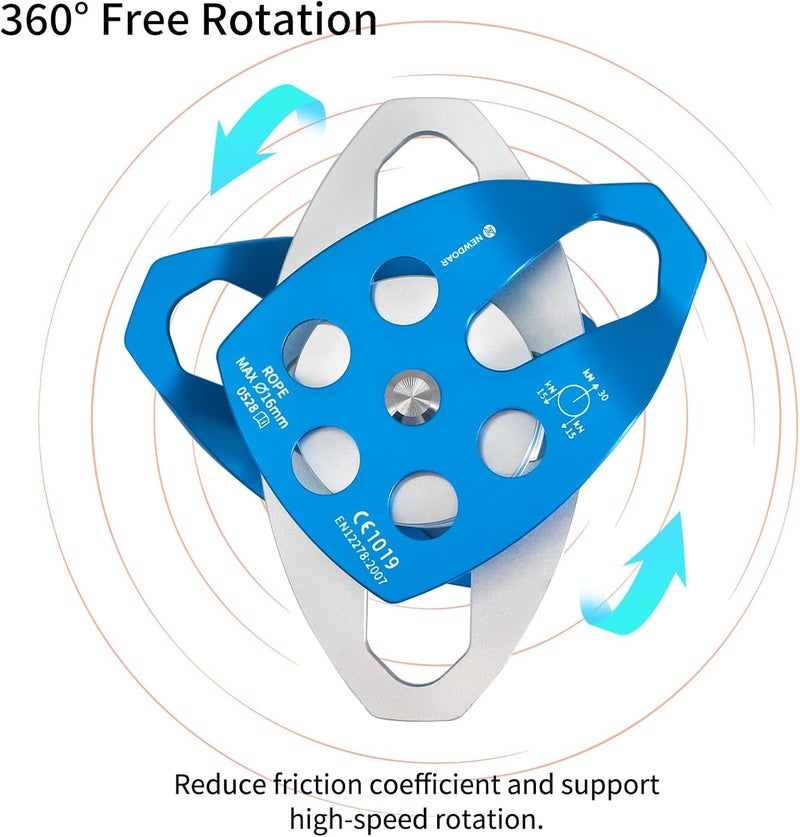 Newdoar 30 KN CE Certified Large Rescue Pulley Single/Double Sheave with Swing Plate - Image 4