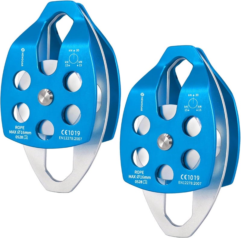 Newdoar 30 KN CE Certified Large Rescue Pulley Single/Double Sheave with Swing Plate - Image 1