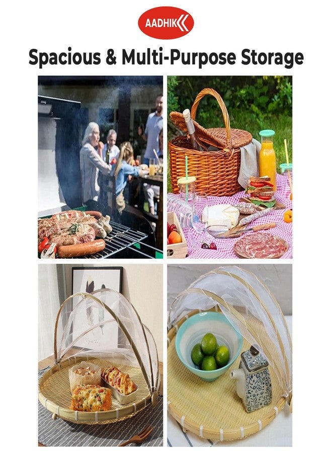 AADHIK Fruit Basket Bamboo with Pop-Up Mesh Cover | Vegetable Storage Organizer | Kitchen Accessories | Round Breathable Basket with Net Lid | Dining Table Fresh Fruit Holder Mosquito Protection - Image 5