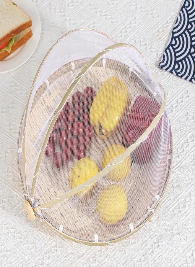 AADHIK Fruit Basket Bamboo with Pop-Up Mesh Cover | Vegetable Storage Organizer | Kitchen Accessories | Round Breathable Basket with Net Lid | Dining Table Fresh Fruit Holder Mosquito Protection - Image 1