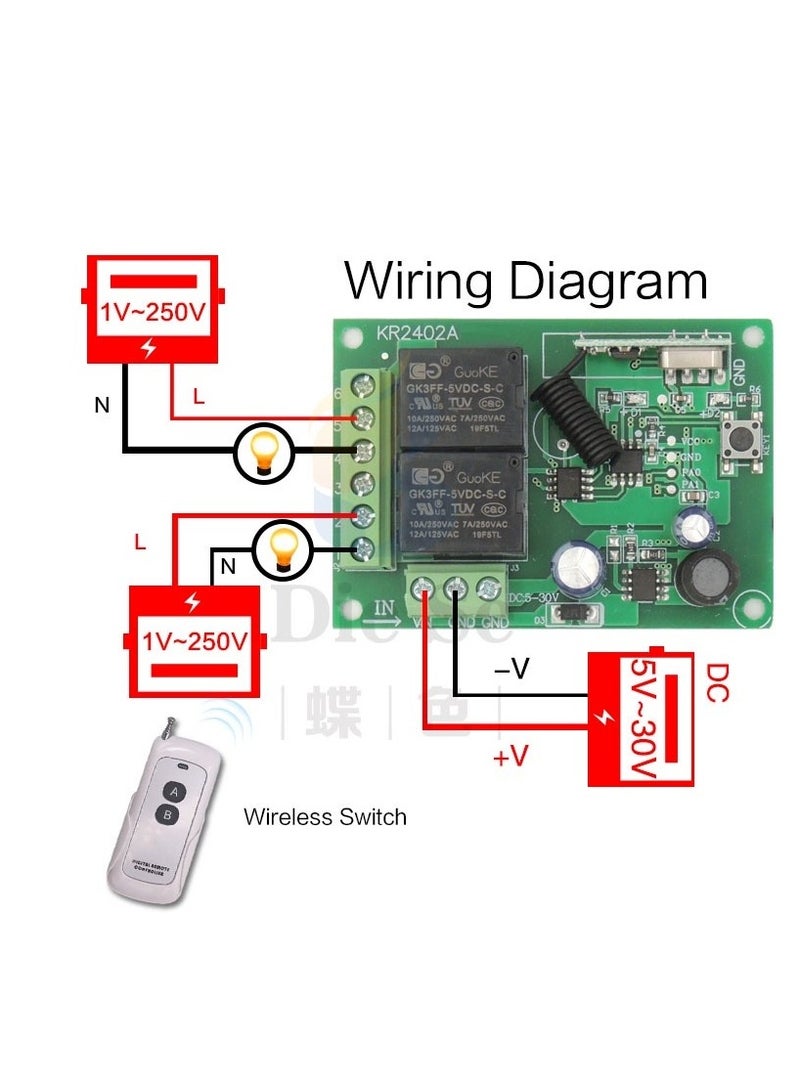 نظام التحكم عن بعد Rf 433 ميجا هرتز عالمي لاسلكي لتقوم بها بنفسك مفتاح ذكي تيار مستمر 5 فولت ~ 30 فولت 2CH جهاز استقبال مرحل الترددات اللاسلكية وجهاز إرسال طويل المدى - Image 3