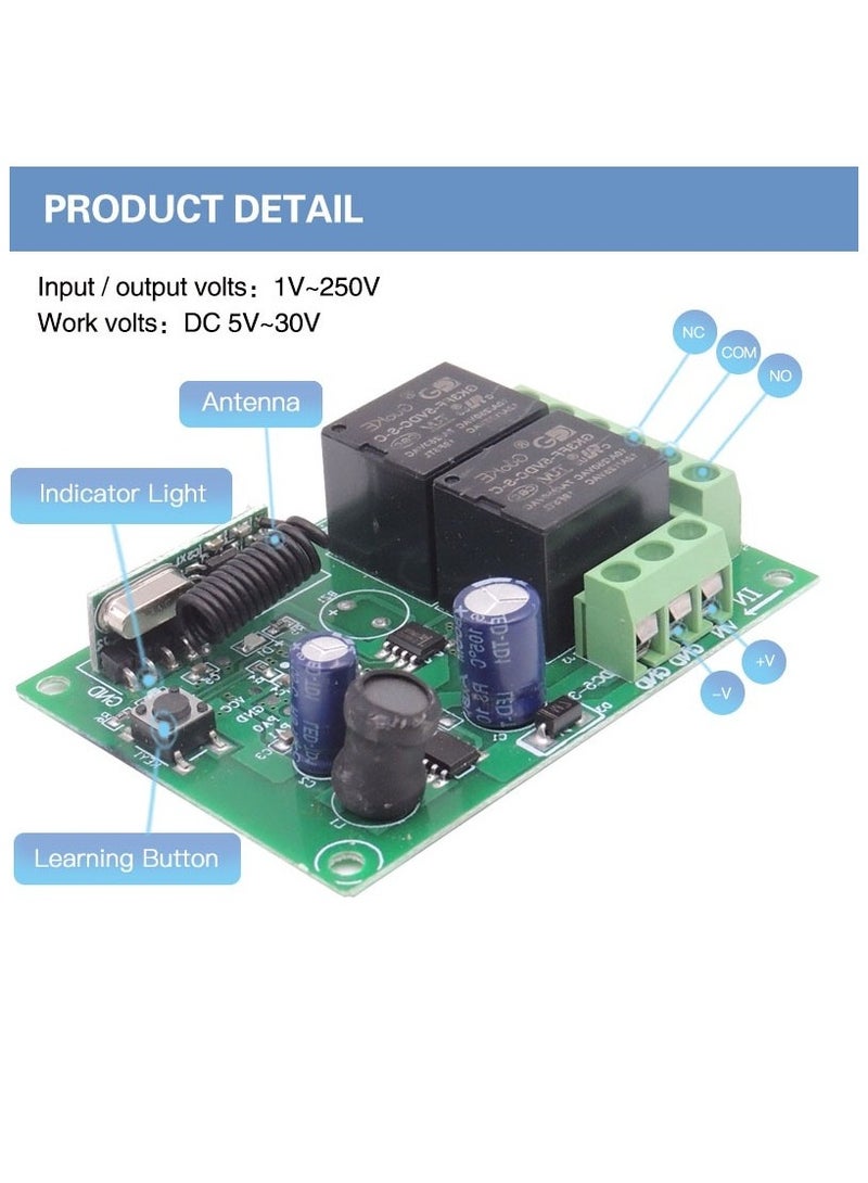 نظام التحكم عن بعد Rf 433 ميجا هرتز عالمي لاسلكي لتقوم بها بنفسك مفتاح ذكي تيار مستمر 5 فولت ~ 30 فولت 2CH جهاز استقبال مرحل الترددات اللاسلكية وجهاز إرسال طويل المدى - Image 5