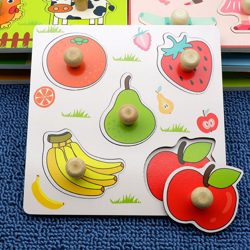 Export Cartoon Fruit Hand-Held Jigsaw Puzzle Educational Toys Montessori Early Education 1-2-3 Years Old Boys And Girls Jigsaw Puzzle - Image 2