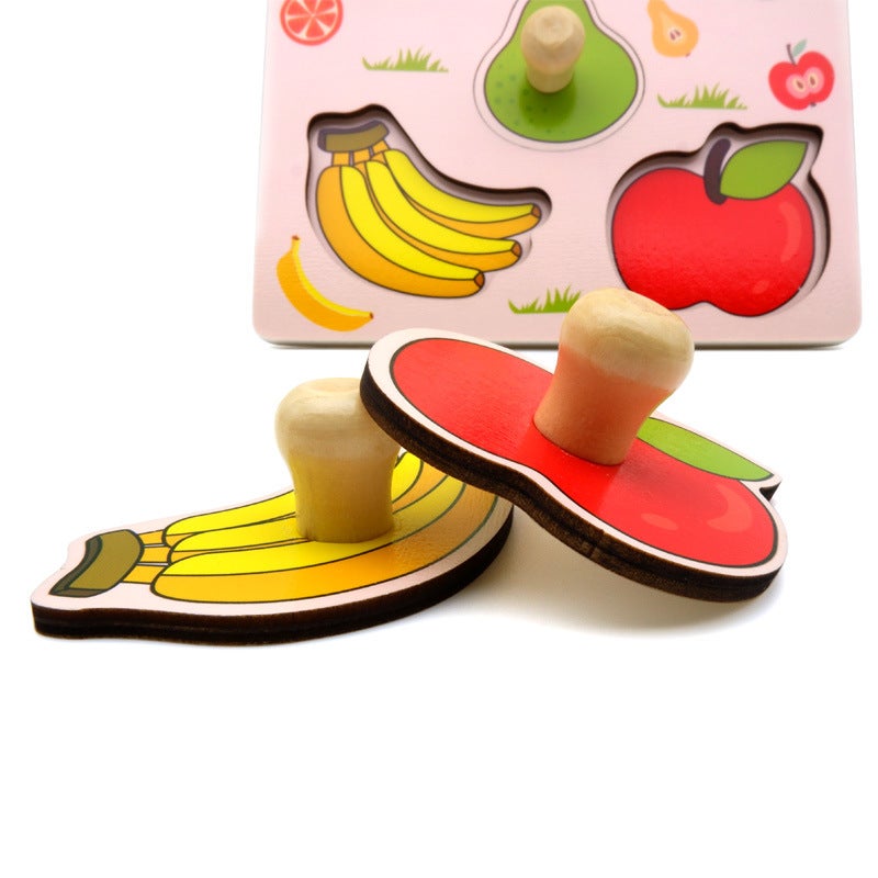 Export Cartoon Fruit Hand-Held Jigsaw Puzzle Educational Toys Montessori Early Education 1-2-3 Years Old Boys And Girls Jigsaw Puzzle - Image 4