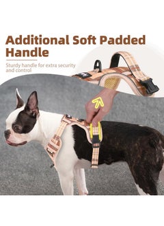 PUPTECK PUPTECK No Pull Dog Harness for Large, Adjustable Reflective Dog Harness with Handle Easy Control, Comfortable Soft Padded Pet Vest Harness for Large Dogs, Plaid Beige L  - Image 4
