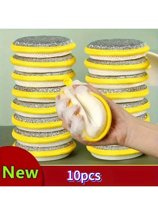 إسفنجات مطبخ متعددة الاستخدامات صفراء 10 قطع قابلة للغسل سكرابرز متينة - Image 1