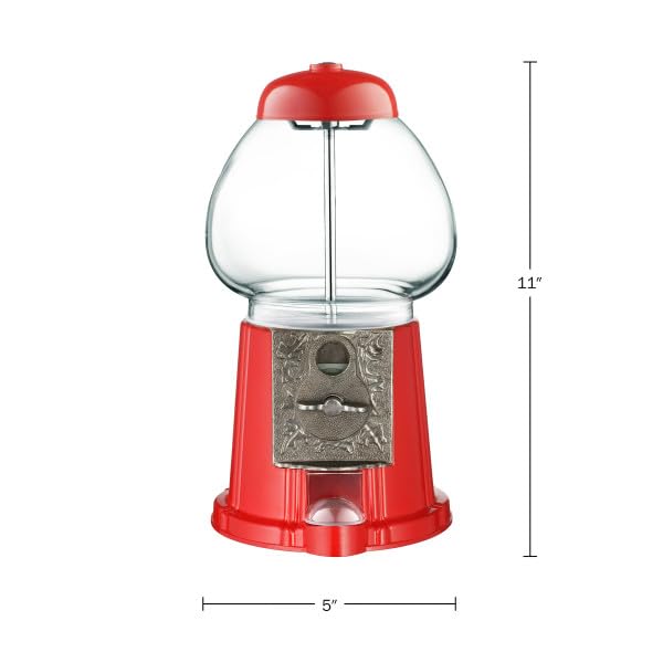 Great Northern Popcorn Company آلة حلوى قديمة - 11 بوصة بأسلوب ريترو، آلة بيع معدنية تعمل بالعملات مع كرة زجاجية ودوران مجاني من جريت نورثرن بوبكورن (أحمر) - Image 5