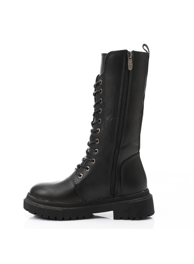 آيس كلوب بوت جلد رباط متوسط ربلة الساق - أسود - Image 4