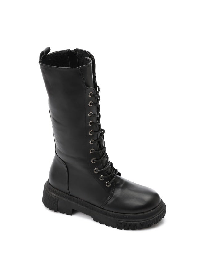 آيس كلوب بوت جلد رباط متوسط ربلة الساق - أسود - Image 1