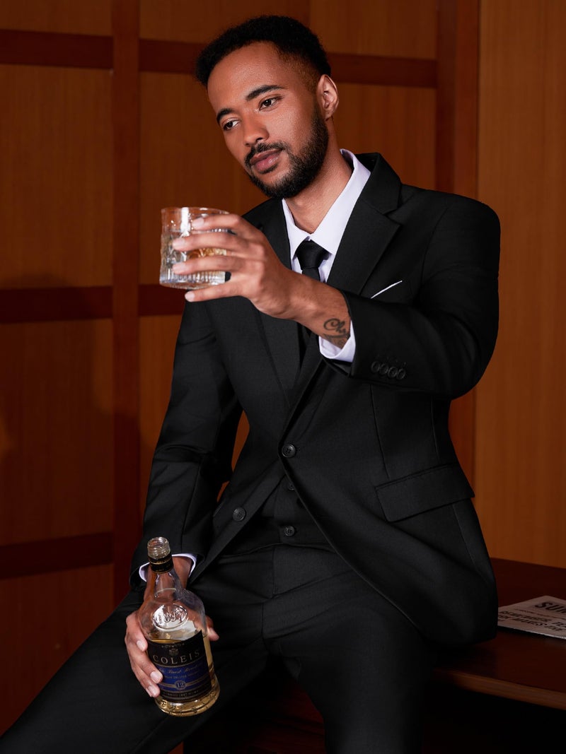 MAGE MALE Mens Two Button 3-Piece Suits Slim Fit Tuxedo Set with Blazer Jacket Vest & Pants for Wedding Prom Business Black - Image 4