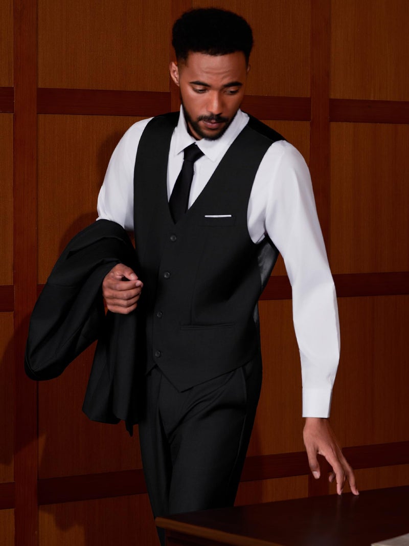 MAGE MALE Mens Two Button 3-Piece Suits Slim Fit Tuxedo Set with Blazer Jacket Vest & Pants for Wedding Prom Business Black - Image 5