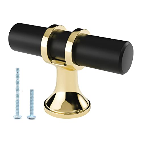 LEIFENY 10 Pack Black and Gold Cabinet Pulls T Bar, Single Hole Knobs for Kitchen Bathroom Cupboard, Pull Handles for Dresser Drawer - Image 1