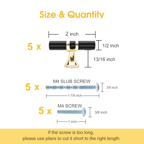 LEIFENY 10 Pack Black and Gold Cabinet Pulls T Bar, Single Hole Knobs for Kitchen Bathroom Cupboard, Pull Handles for Dresser Drawer - Image 3