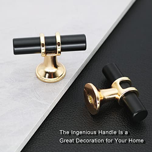 LEIFENY 10 Pack Black and Gold Cabinet Pulls T Bar, Single Hole Knobs for Kitchen Bathroom Cupboard, Pull Handles for Dresser Drawer - Image 2