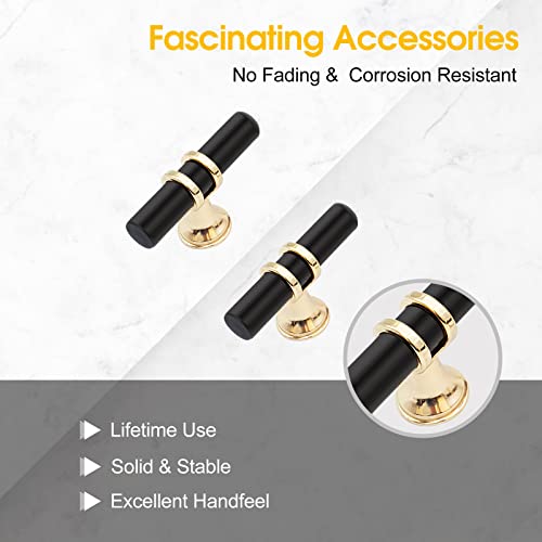 LEIFENY 10 Pack Black and Gold Cabinet Pulls T Bar, Single Hole Knobs for Kitchen Bathroom Cupboard, Pull Handles for Dresser Drawer - Image 4