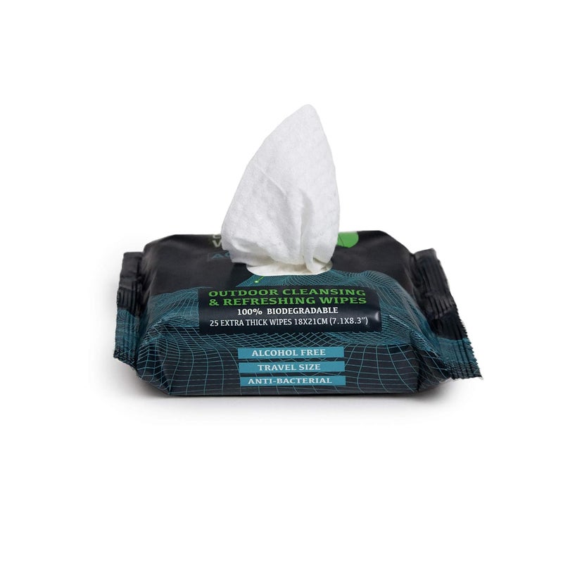 COMBAT WIPES ACTIVE Outdoor Wet Wipes - Extra Thick Camping Gear, Biodegradable, Body & Hand Cleansing/Refreshing Cloths for Backpacking & Gym w/Natural Aloe & Vitamin E (25 Wipes) - Image 2