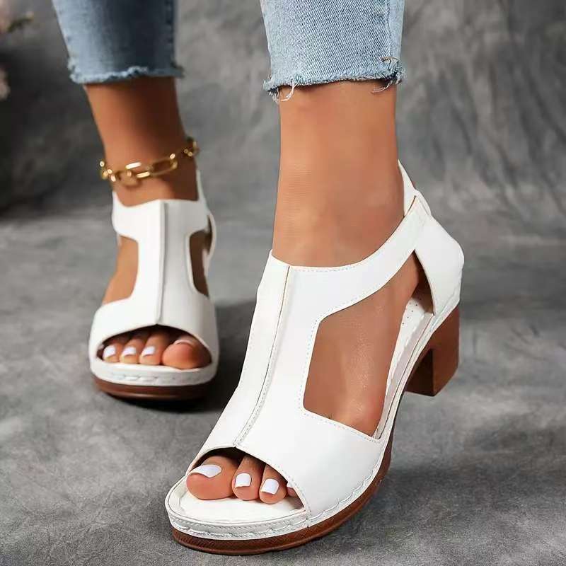 Style 2025 Export Large Size Sandals For Women With Stitching Breathable Velcro Cut Out Wedge Sandals For Women - Image 4
